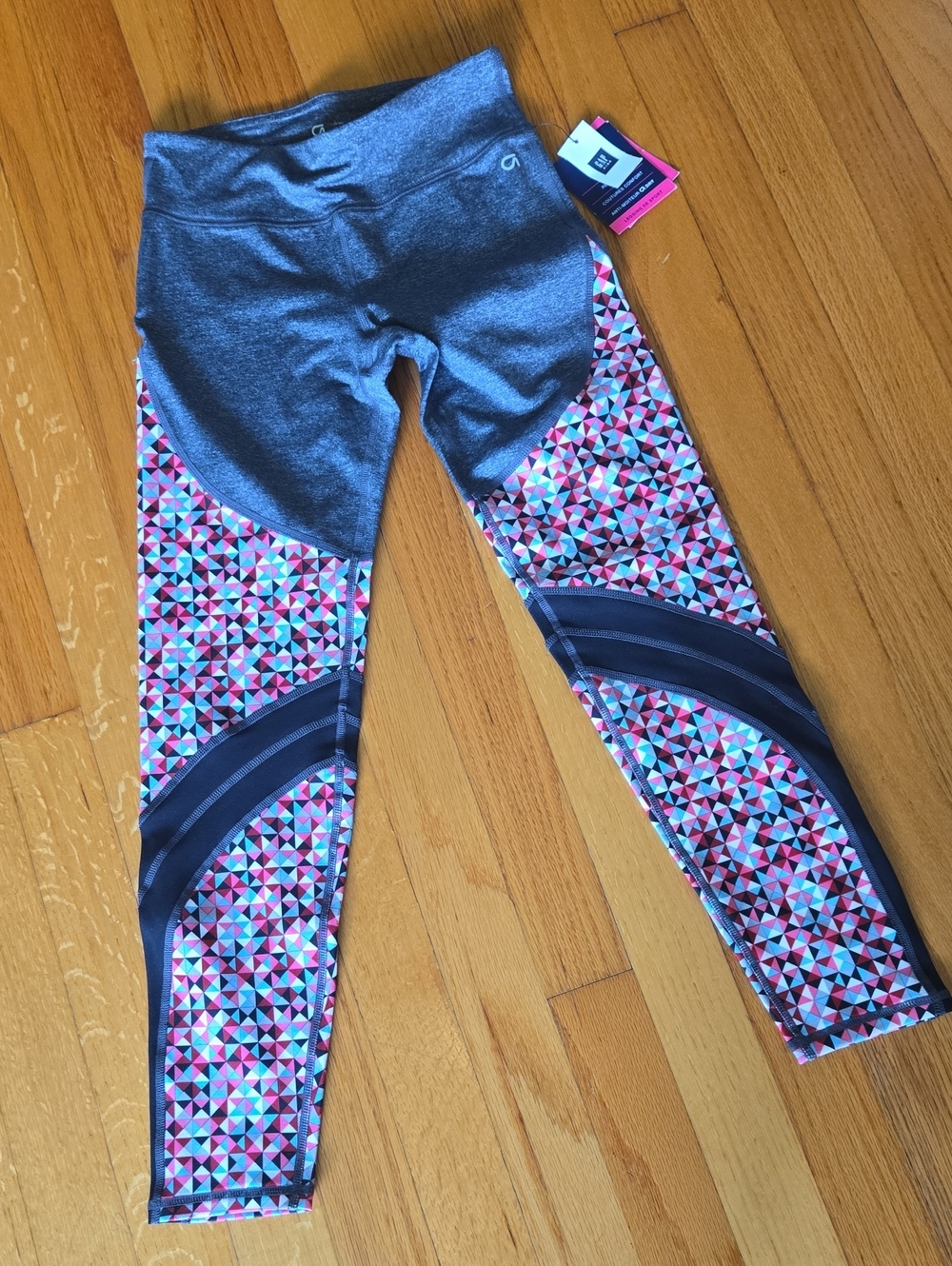 GAP Girls Gray Leggings with Pink & Blue Geo Panels